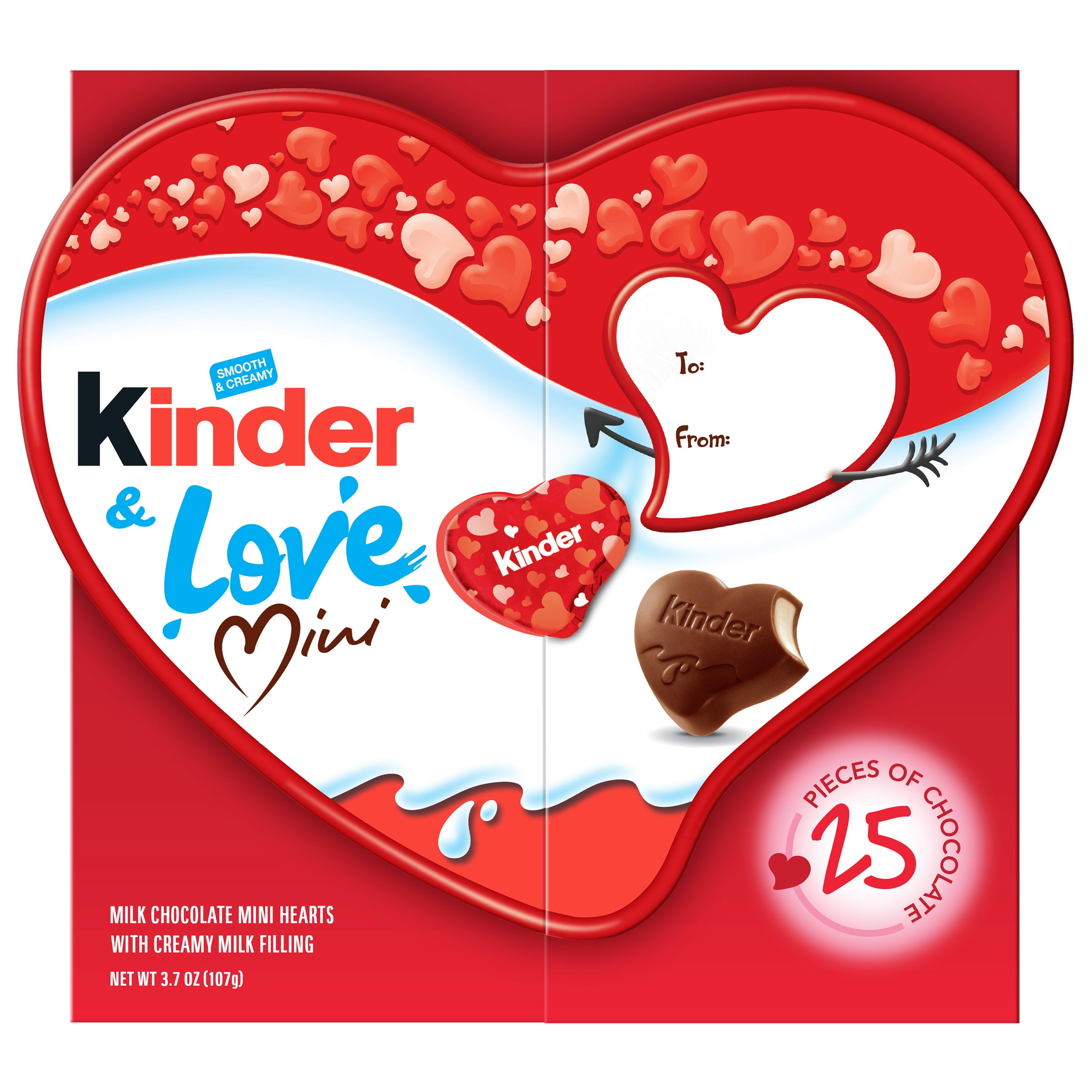 Kinder & Love Gift Box, Mini Milk Chocolate Hearts, Valentine's Gift, 3.7  oz, 25 Count