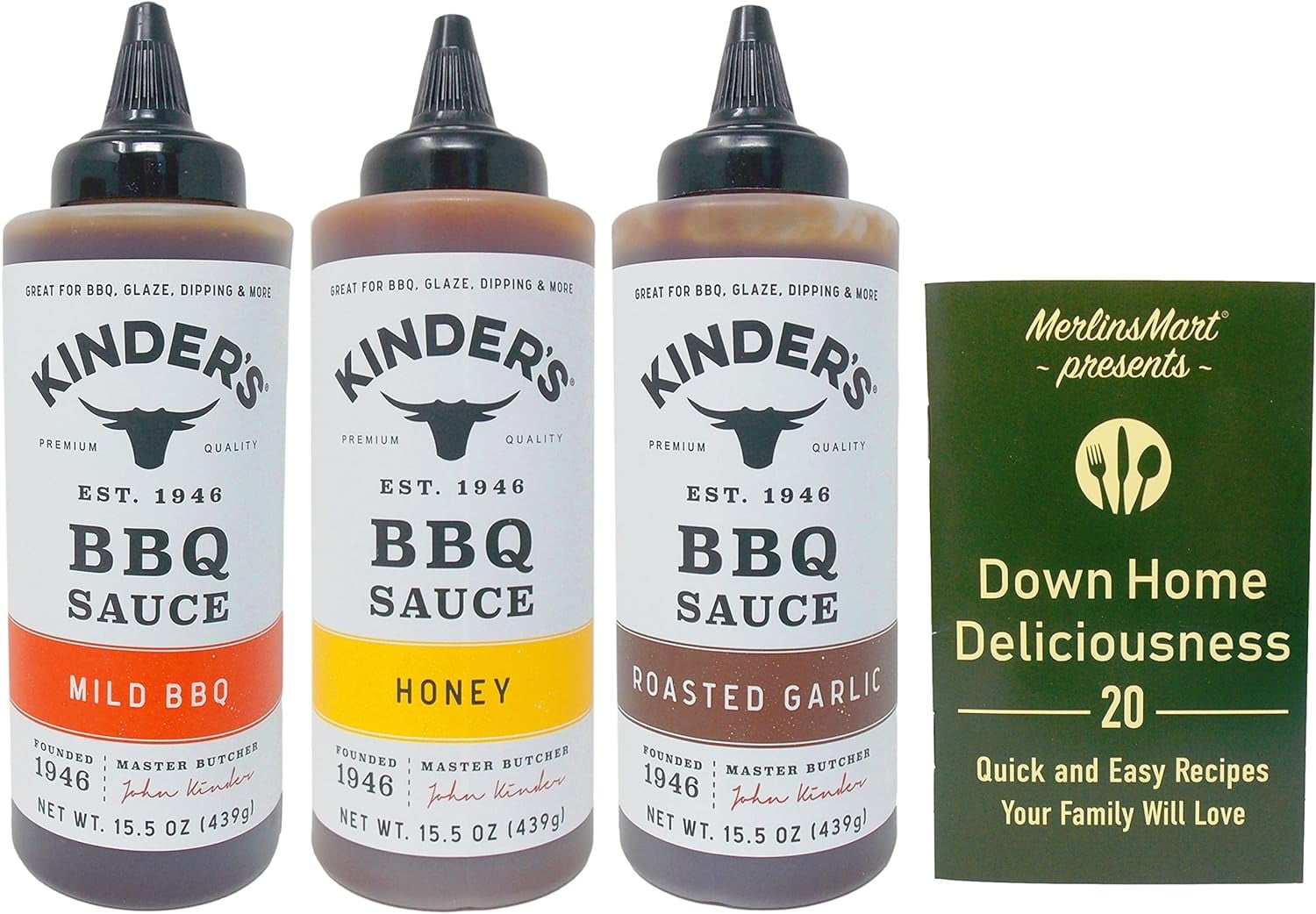 Kinder's BBQ Sauce 3 Flavor Variety - (1) Each: Roasted Garlic, Mild