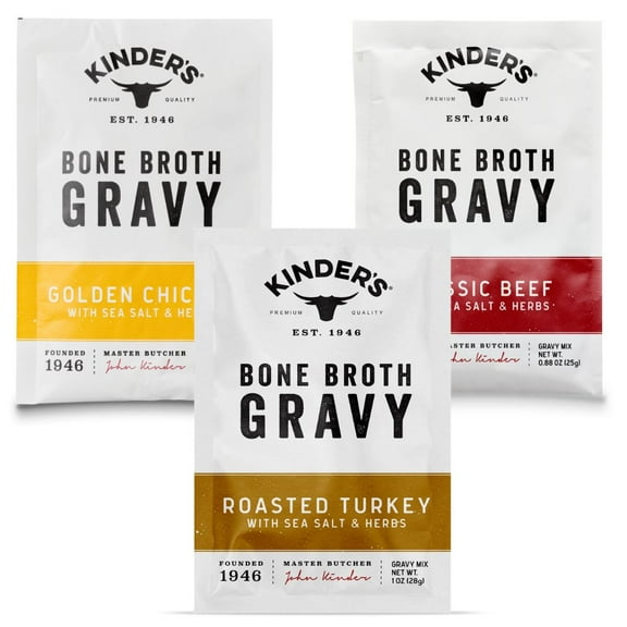 Kinder's Bone Broth Gravy Variety 1 Oz Turkey, Chicken, Beef (Pack of 3)