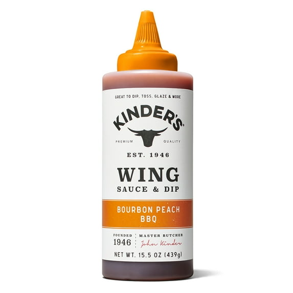 Kinder's Bourbon Peach BBQ Wing Sauce and Dip, 15.5 oz Squeeze Bottle