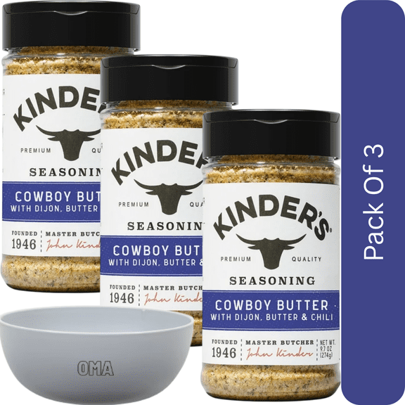 Kinders Cowboy Butter Seasoning, 9.7 oz-3pk, With Olive White Bowl By OMA