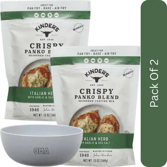Kinders Crispy Panko Blend, Italian Herb with Garlic & Sea Salt, 13 oz-2pk, With Olive White Bowl By OMA
