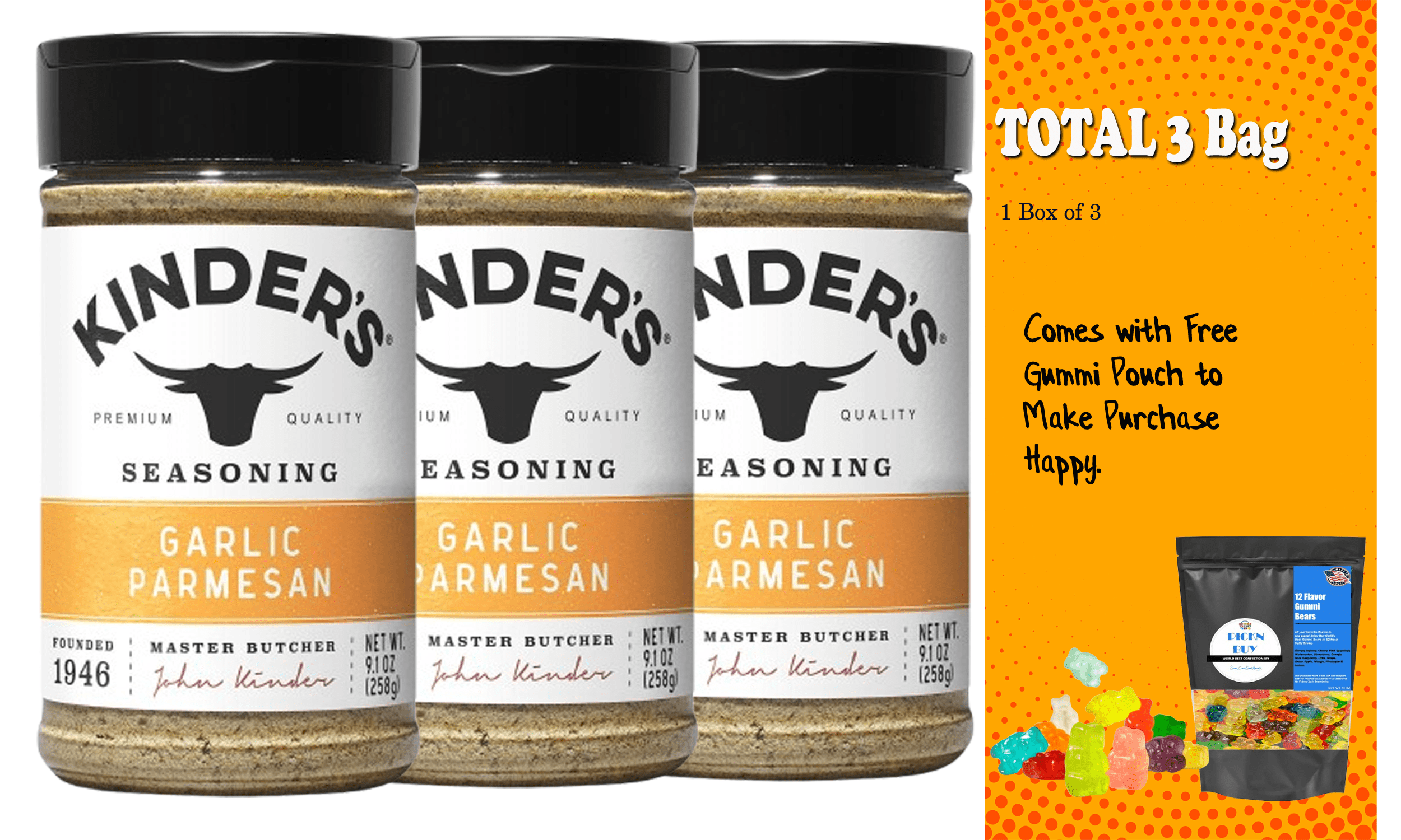 Kinder's Garlic Parmesan Seasoning, 9.1 oz.3pk - Free PICKN BUY Gummies