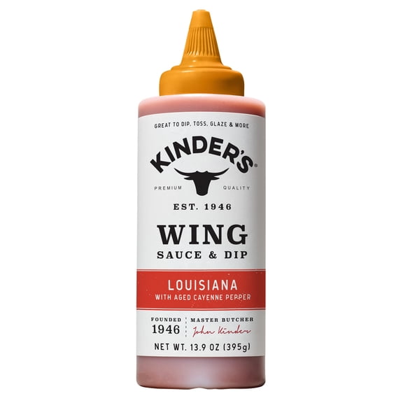 Kinder's Louisiana Heat Wing Sauce and Dipping Sauce, 13.9 oz Bottle