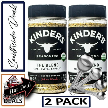 Kinder's Organic Seasoning - the Blend, 12.25oz - 2 Pack - with a set of Stainless Steel measuring Spoons included