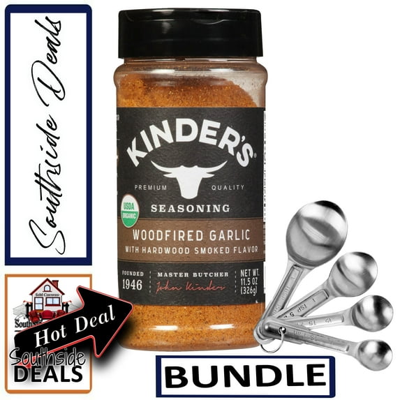 Kinder's Organic Woodfired Garlic Seasoning, 11.5 Ounce - with a FREE set of Stainless Steel measuring Spoons included