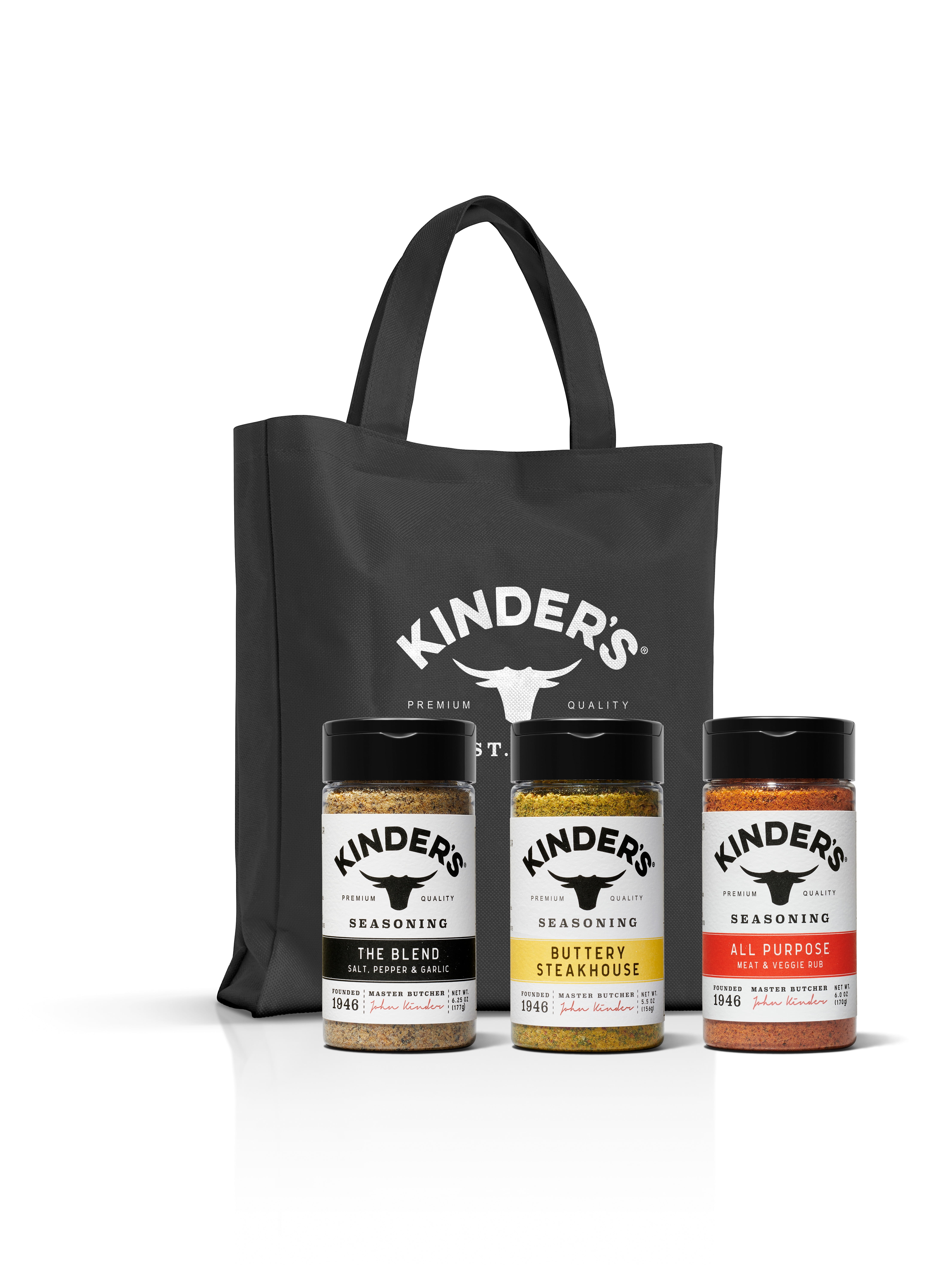 Kinders Pantry Essentials Set, 3 Seasonings with Kinders Tote Bag