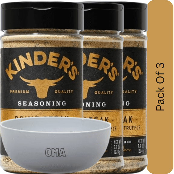 Kinder's Prime Steak with Black Garlic and Truffle Seasoning, Rich Umami Blend, 7.9 oz. With White Bowl By OMA