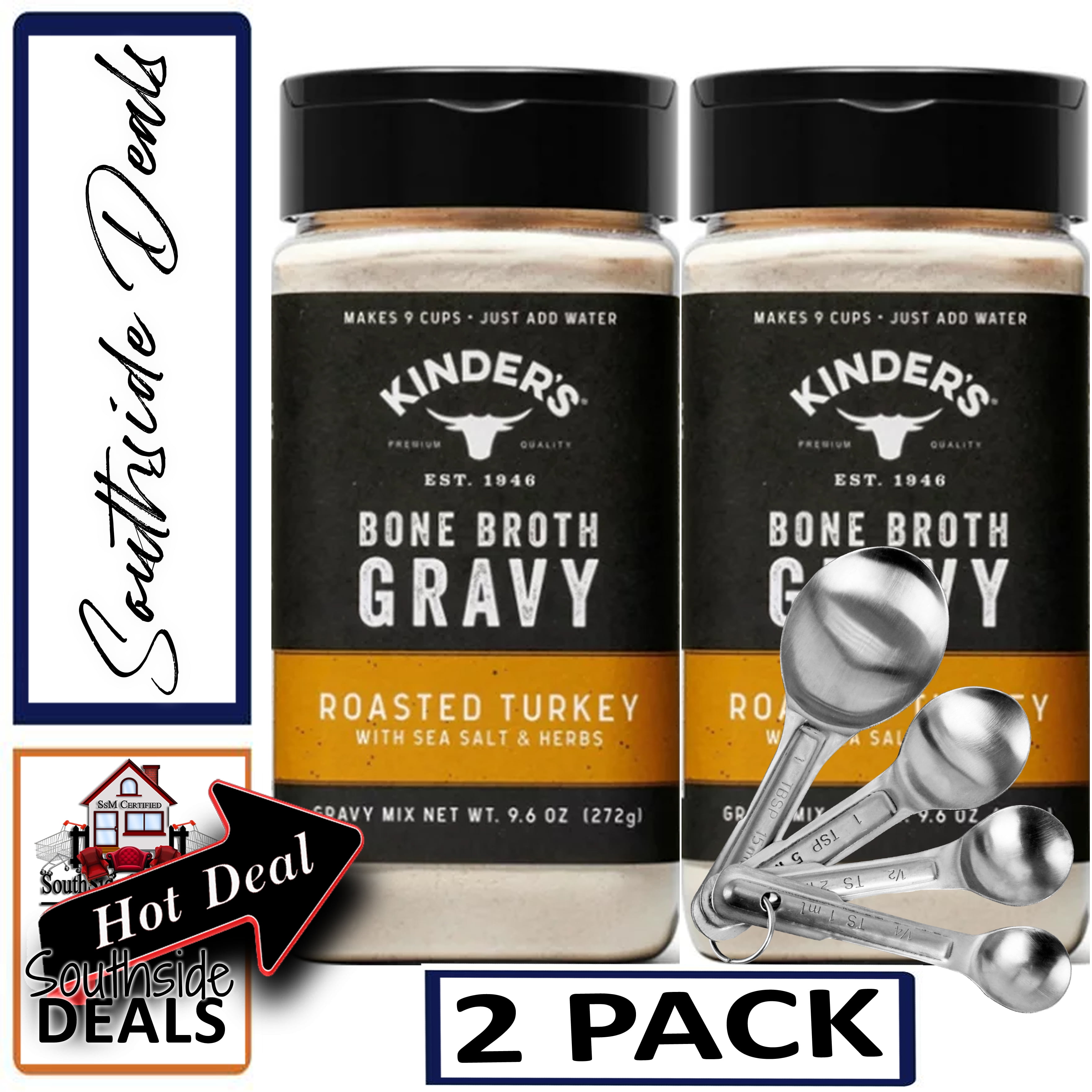 Kinder's Roasted Turkey Bone Broth Gravy 9.6 oz 2 Pack with a set