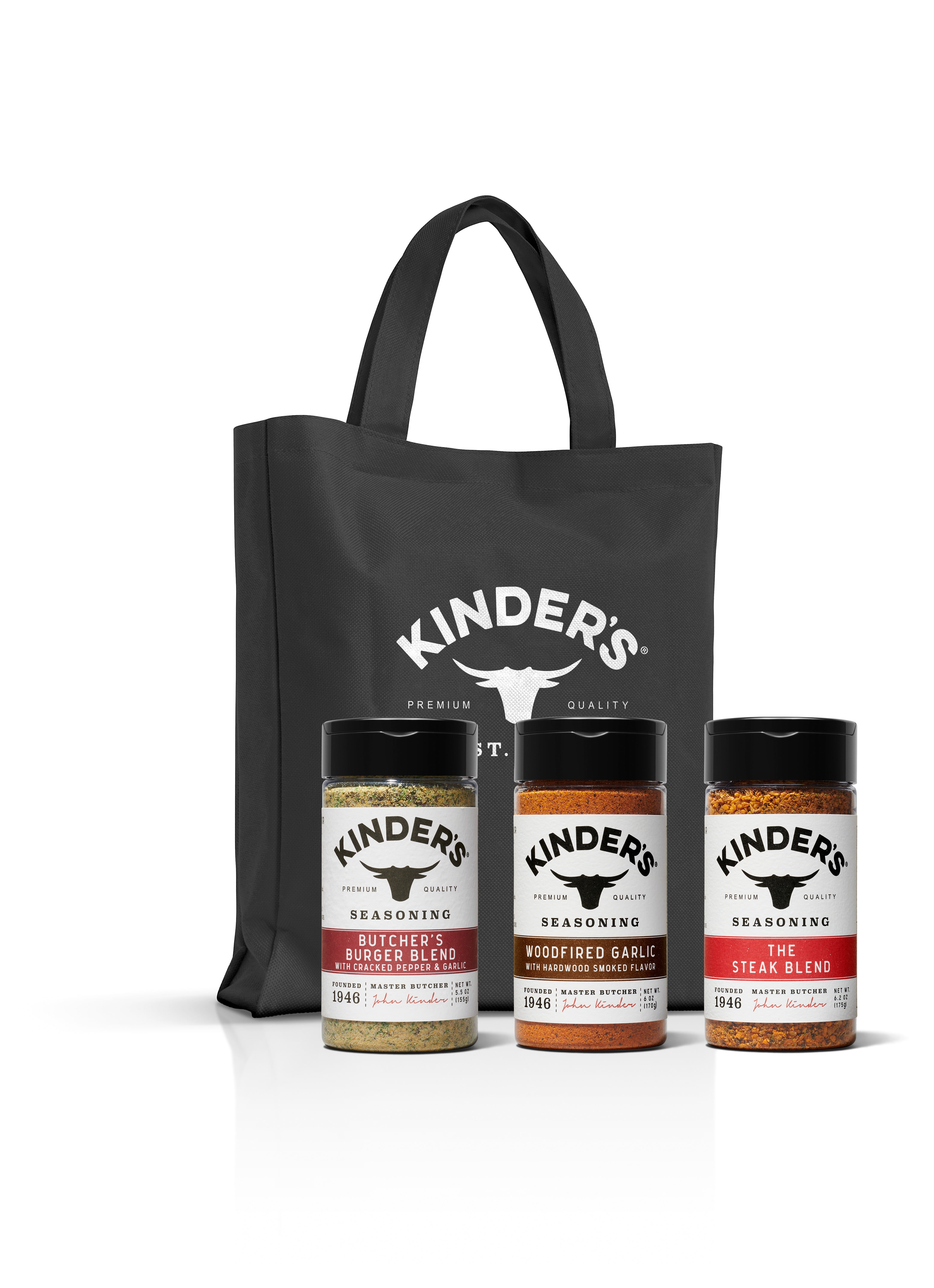 Kinder's Summer Grilling Essentials Set, 3 Seasonings with Kinder's Tote Bag
