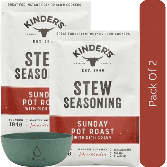 Kinders Sunday Pot Roast Stew Seasoning for Slow Cooking, 1 oz Packet With Olive Green Bowl By ValueNest