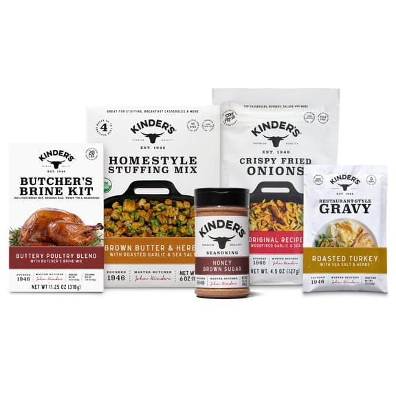 Kinder's Thanksgiving Meal Kit with Brine, Gravy Mix, Stuffing, Fried Onions & Seasoning, 5pc