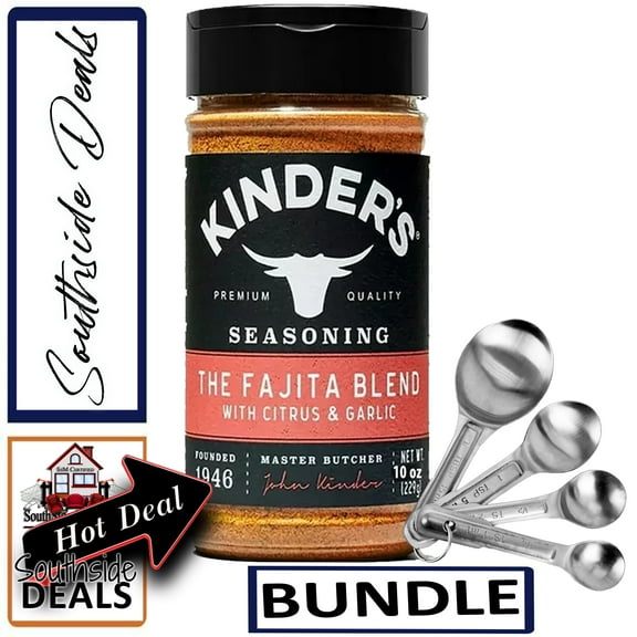 Kinder's The Fajita Blend with Citrus & Garlic Seasoning 10oz - with a set of Stainless Steel measuring Spoons included
