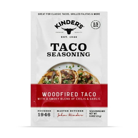 Kinder's Woodfired Taco Seasoning Blend with Chilis and Garlic, 0.8 oz Packet