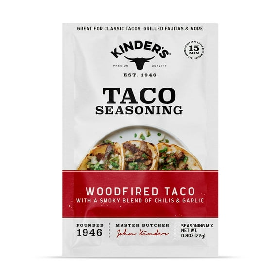 Kinder's Woodfired Taco Seasoning Blend with Chilis and Garlic, 0.8 oz Packet