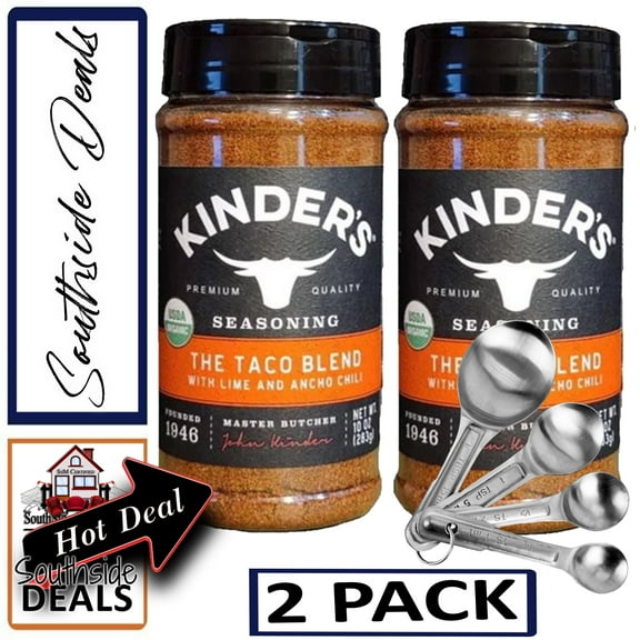 Kinder's the Taco Blend Seasoning 10oz Container - 2 Pack - with a set of Stainless Steel measuring Spoons included
