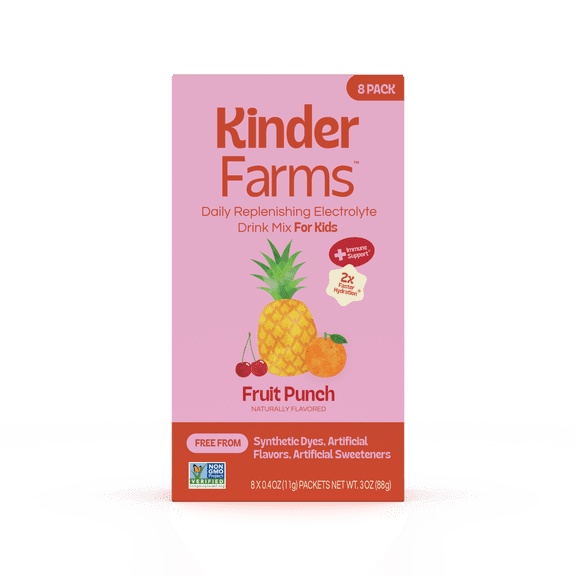 KinderFarms Daily Hydration Electrolyte Drink Mix for Kids, Fruit Punch, 8 count