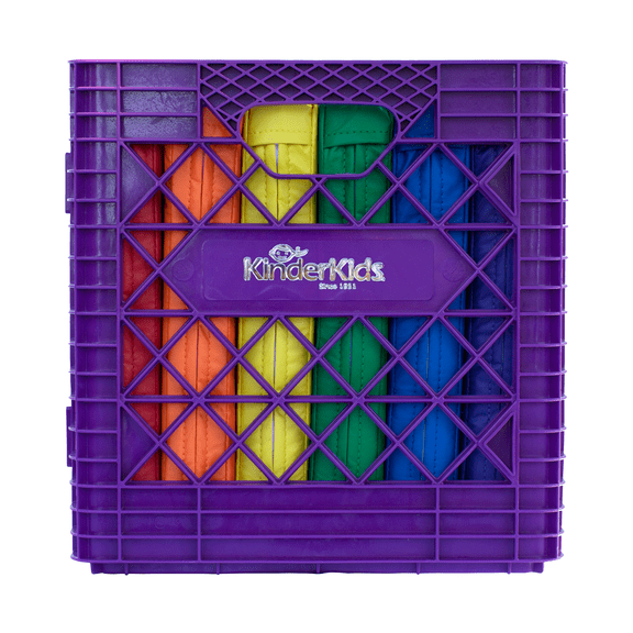 KinderMat, Kindercrate, Purple, 6 Pack of 13.5" Kindercushions & Sturdy Storage Container, 2" Thick Squares Story Time Cushions, Alternative Seating, Yellow Blue Green Red Purple Orange