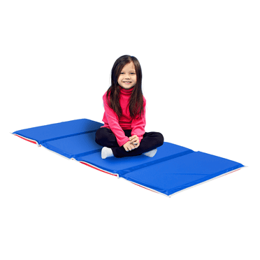 KinderMats, 1 inch Thick, Red/Blue with Grey Binding, 4-Section Rest Mat, 45" x 19" x 1"
