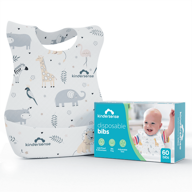 KinderSense Disposable Baby Bibs 60 per Pack, Absorbent and Leakproof