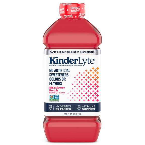 Kinderfarms KinderLyte Electrolyte Solution Drink for Kids & Adults, Strawberry Punch, 33.8 fl oz Bottle