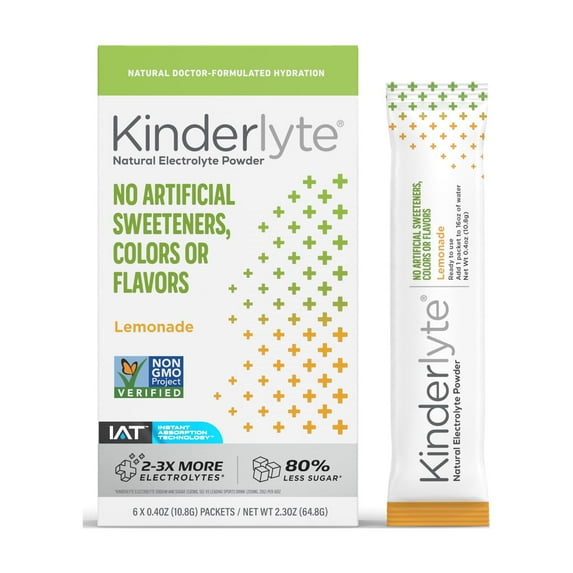 Kinderfarms Kinderlyte Advanced Electrolyte Powder Drink Mix, Lemonade, 6 Count
