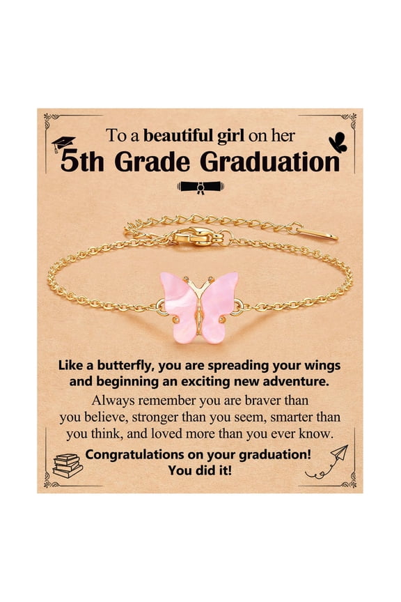 Kindergarten/5th Grade/8th Grade Graduation Gifts, Adjustable Pink Butterfly Bracelet