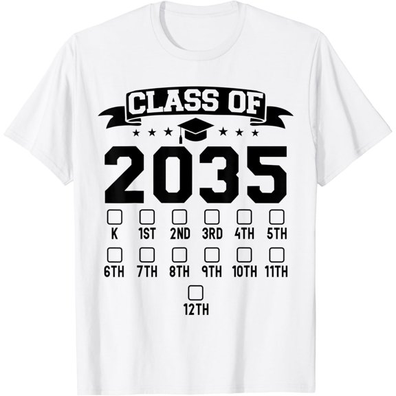Kindergarten Class Of 2035 First Day Of School Check Mark T-Shirt Size S-5XL