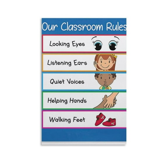 Kindergarten Classroom Rules, Classroom Posters, Classroom Rules, Class Management Education Posters Album Art Decor Painting Wall-Art Canvas Bedroom Decor.