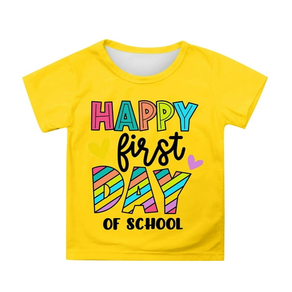 Kindergarten Clothes Girls Girls Short Sleeve Shirts Cotton T-Shirts Kids Crewneck Basic Plain Tees Tops for Teen Girls( Yellow-a,6-7 Years)
