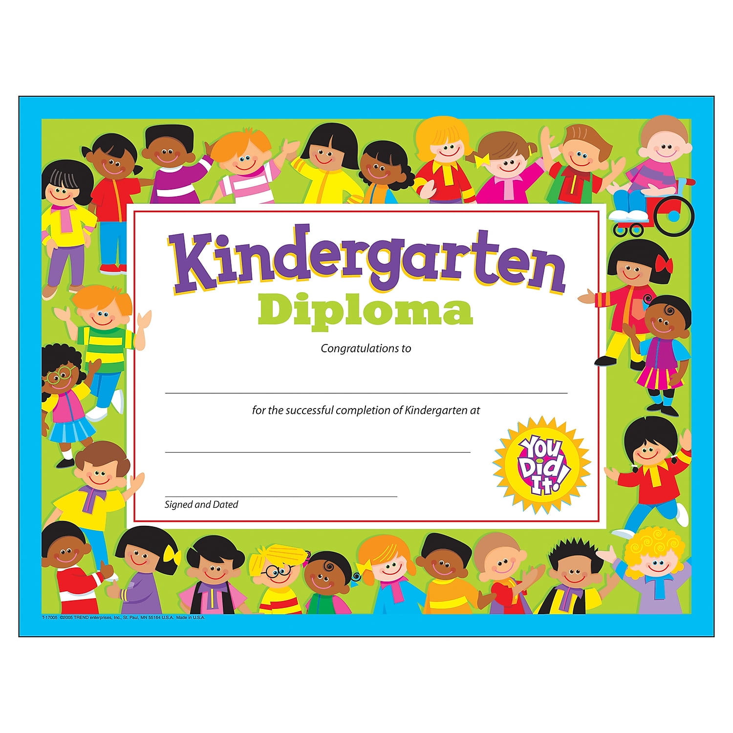 Kindergarten Diploma Certificate - Single Pack Graduation Keepsake 8.5x11 Inches