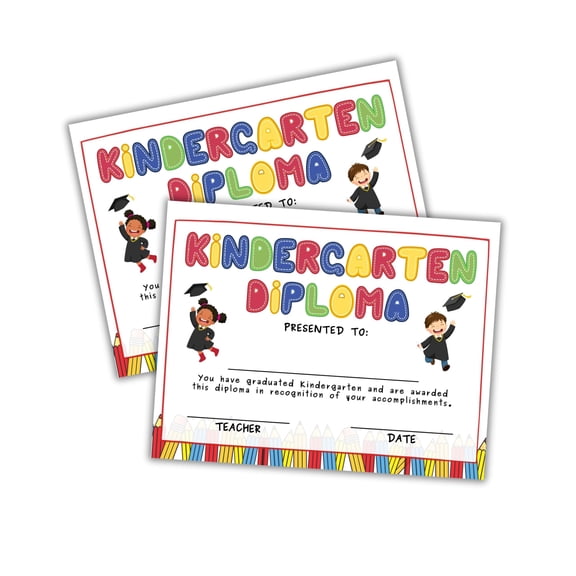 Kindergarten Diploma Certificate of Graduation 30pk 8.5x11 Pre K Elementary School Moving Up Cap and Gown Little Kids Ceremony Teacher End of Year Superlatives