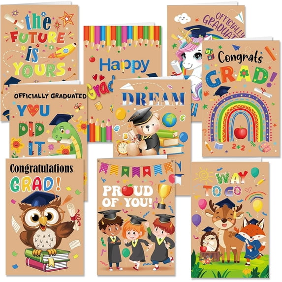 Kindergarten Graduation Cards, 9-Piece Congrats Grad Greeting Card Set With Envelopes And Stickers, 2026 Preschool Graduation, For Kids Boys Girls