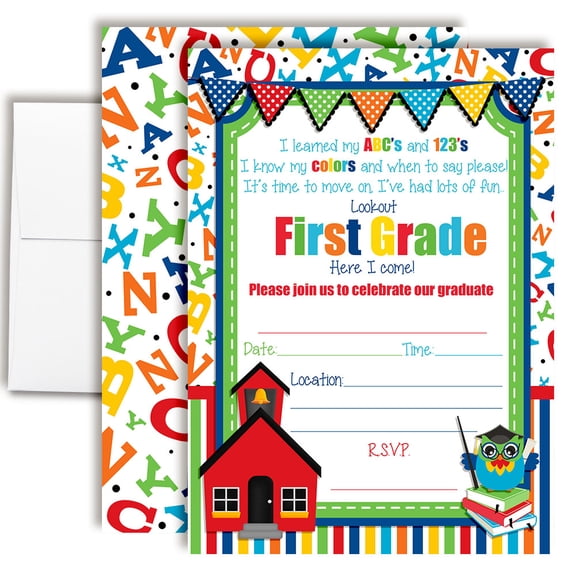 Kindergarten Graduation Party Invitations  20 Fill In the Blank Invites with Envelopes  5x7 Graduation Invitations, Grad Party Invites by Amanda Creation