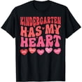 thumbnail image 1 of Kindergarten Has My Heart Groovy Valentines Day Teacher T-Shirt, 1 of 3