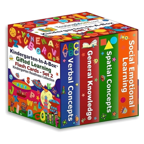 Kindergarten-In-A-Box - Gifted Learning Flash Cards Bundle (Set 2) - General Knowledge, Verbal, Spatial, Social Emotional Learning - Gifted and Talented Test Prep for CogAT, WPPSI, NNAT