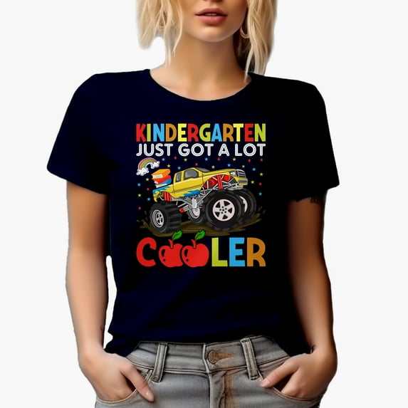 Kindergarten Just Got A Lot Cooler, Preschool School Teacher Quote, Groovy Retro Wavy Text Merch Gift, Navy Blue T-Shirt, 2XL