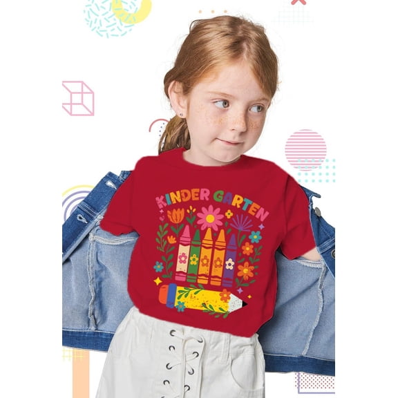 Kindergarten Kids T-Shirt - Back to School Floral Pencil Graphic Tee - Gift for Back to school