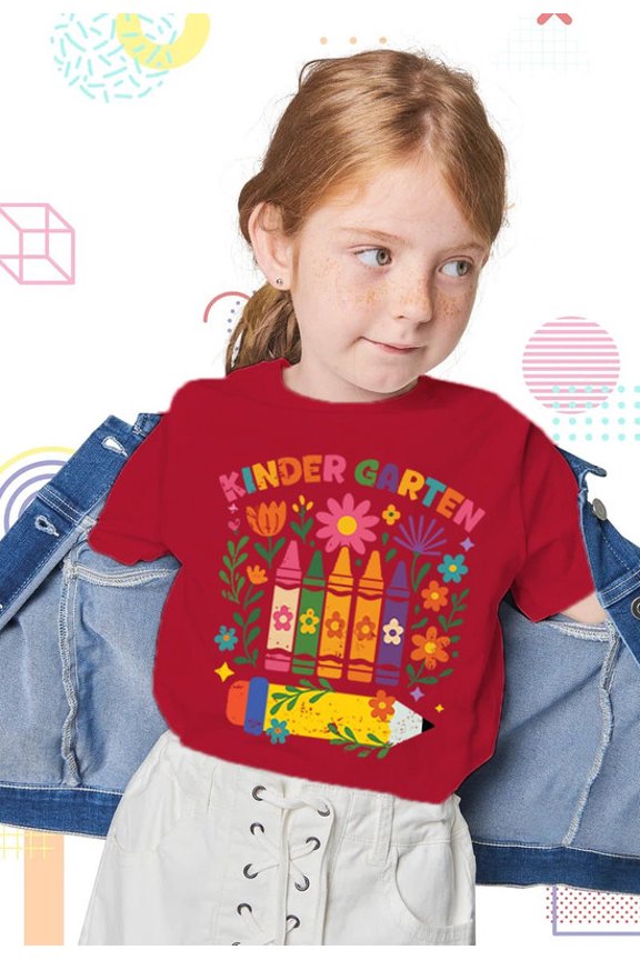 Kindergarten Kids T-Shirt - Back to School Floral Pencil Graphic Tee - Gift for Back to school