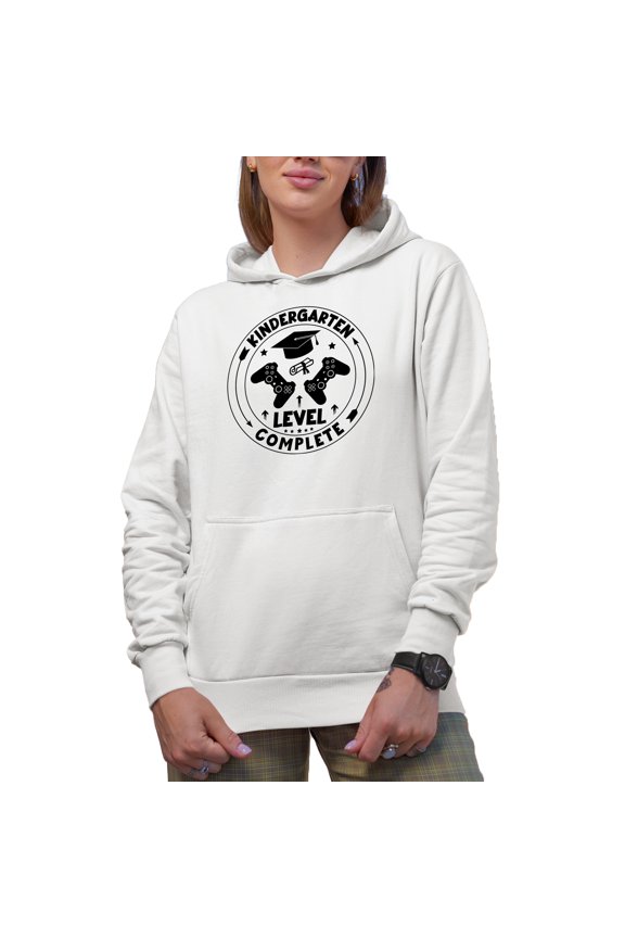 Kindergarten Level Complete, Proud Parents of a Pre-School Graduate, White Hooded Sweatshirt or Hoodie, XL