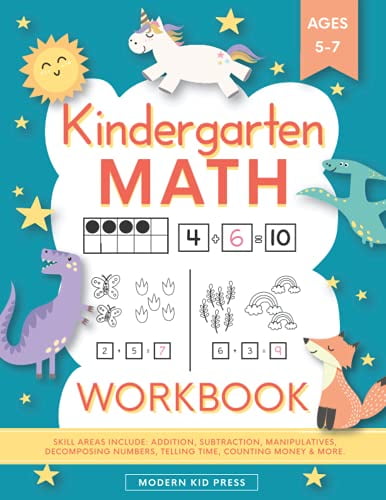Pre-Owned Kindergarten Math Workbook: and 1st Grade Workbook Age 5-7 | Homeschool Kindergarteners Addition Subtraction Activities + Worksheets Paperback Modern Kid Press