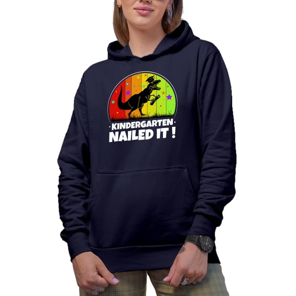 Kindergarten, Nailed It feat. a Dinosaur - Pre-School Graduation Themed, Navy Blue Hooded Sweatshirt or Hoodie, Medium