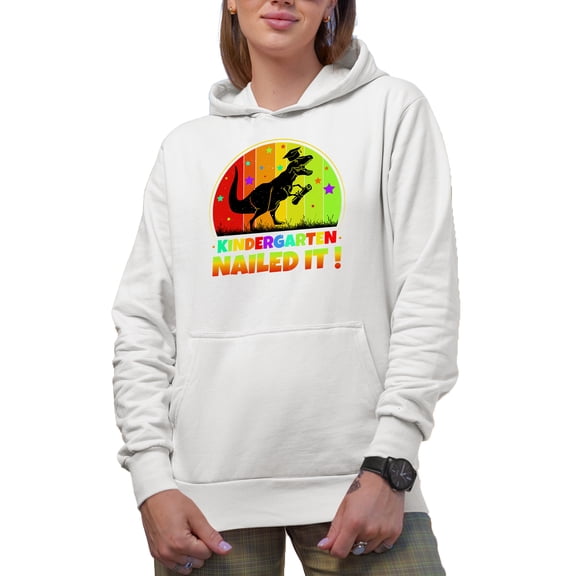 Kindergarten, Nailed It with a Dinosaur, Pre-School Graduation Themed, White Hooded Sweatshirt or Hoodie, 2XL