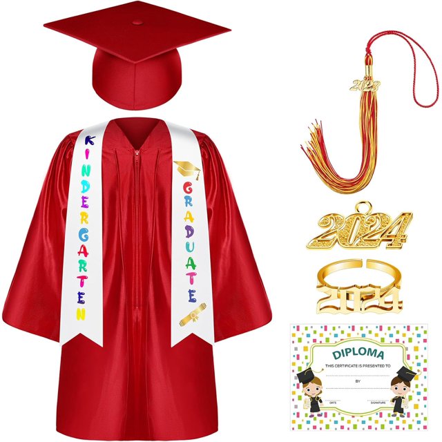 Kindergarten Preschool Graduation Gown Cap Set with 2024 Tassel