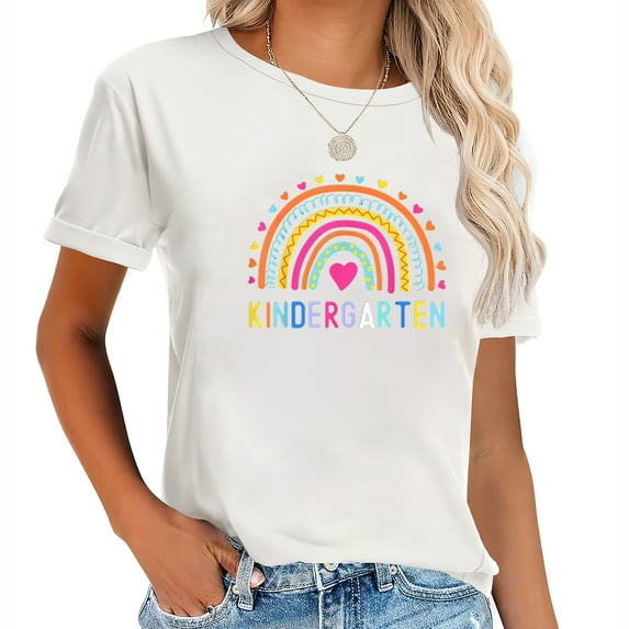 Kindergarten Rainbow Teacher Team Kinder Squad Stylish Women's Short Sleeve T-Shirt with Personality