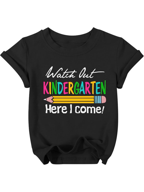 Kindergarten Shirt for Boys Girls First Day of Preschool Tshirt Little Kids 2026 Back to School Gift Tee Boys Kids T-Shirt, 180gsm, 100% Cotton