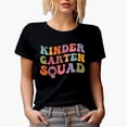 thumbnail image 1 of Kindergarten Squad, Group of Preschool School Teachers, Groovy Retro Wavy Text Merch Gift, Black T-Shirt, XL, 1 of 5