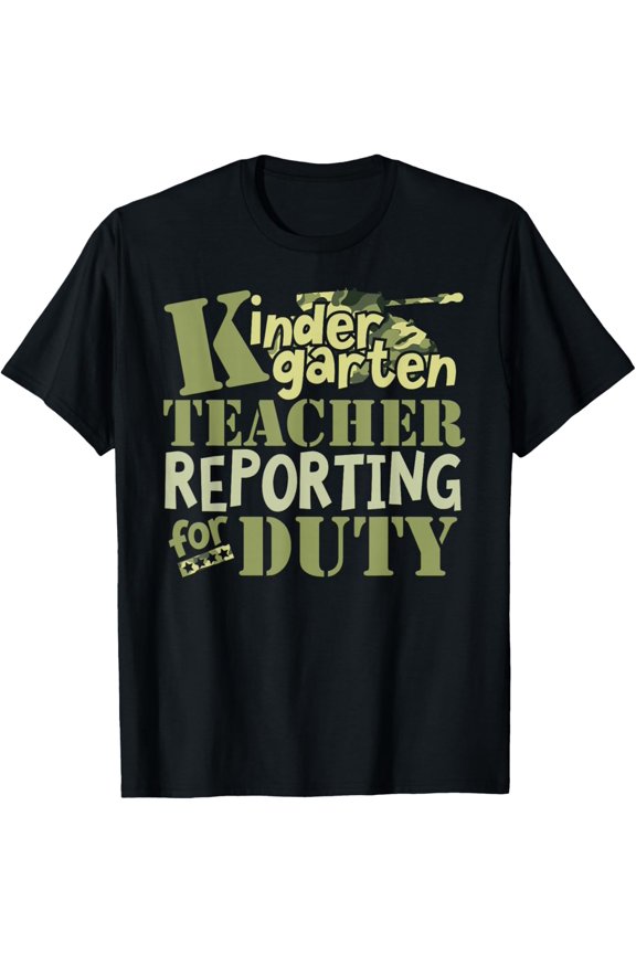 Kindergarten Teacher Back to School T Shirt Military Camo Adult T-shirt