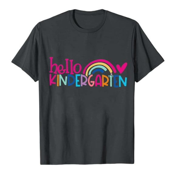 Kindergarten Teacher Lady Shirt Back to School Rainbow Preschool Teacher T Shirt Hello Kindergarten T Shirt Top Z04-Adult-Dark Gray, S