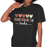 LGY Kindergarten Teacher Shirts Women Gift for Teacher Heart Graphic Tee Causal Short Sleeve T-Shirt Black Small